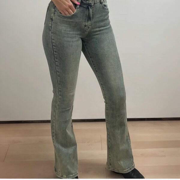 flared high waist jeans lichtgrijs