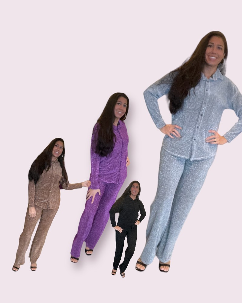 Tweedelige rib glitter set broek en blouse