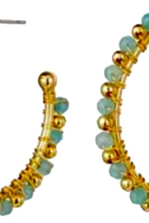 Earrings stainless steel hoop blue stone