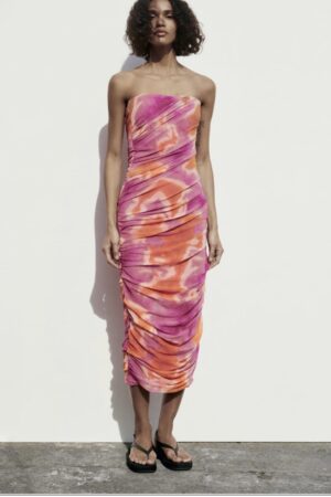 Jurk met bedrukt tule Strapless