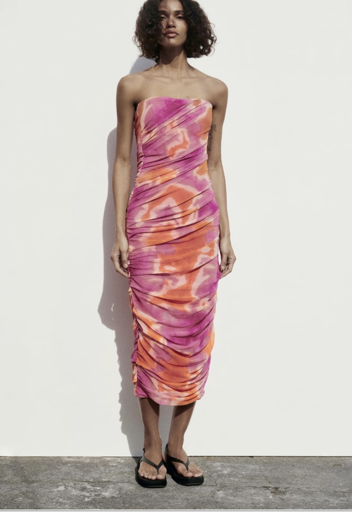 Jurk met bedrukt tule Strapless