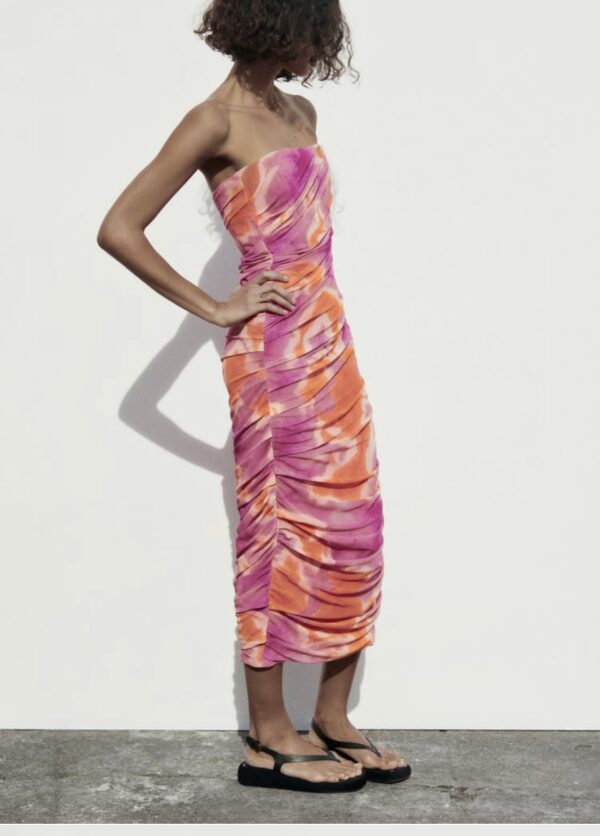 Jurk met bedrukt tule Strapless