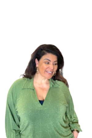 Glittery Lurex Oversized blouse longsleeve V-hals ballonmouw