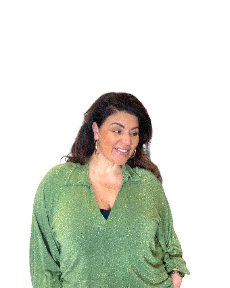 Glittery Lurex Oversized blouse longsleeve V-hals ballonmouw