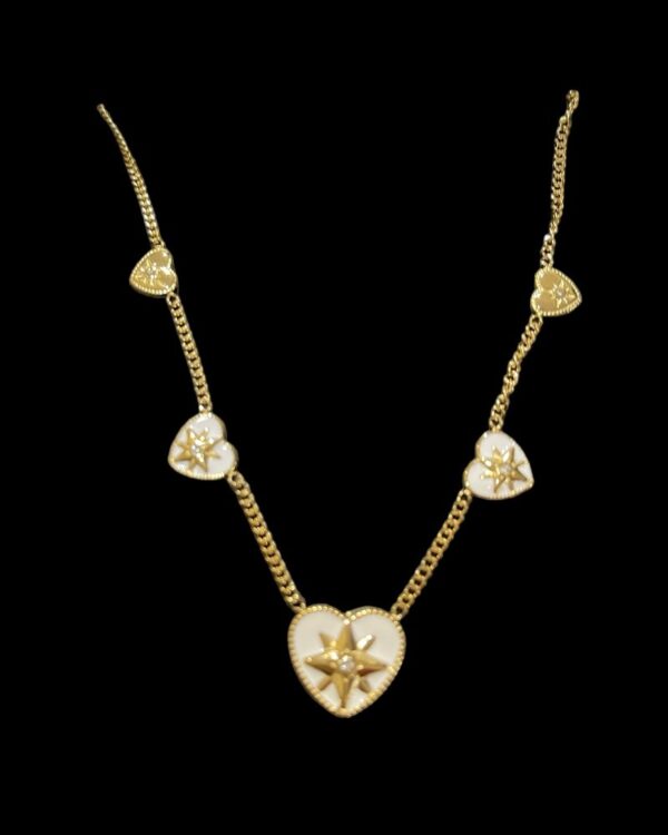 Stralende gouden imitatie ketting met 5 harten