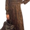 Maxi dress print bruin met detail op de mouw