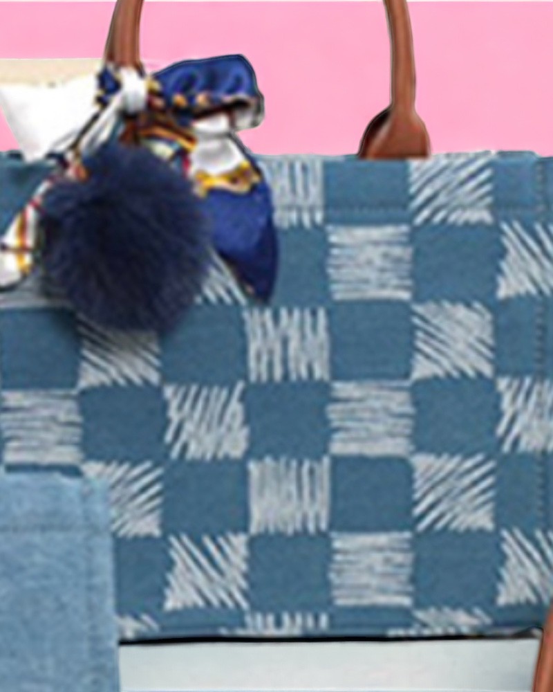 Handtas jeans met een geruite look