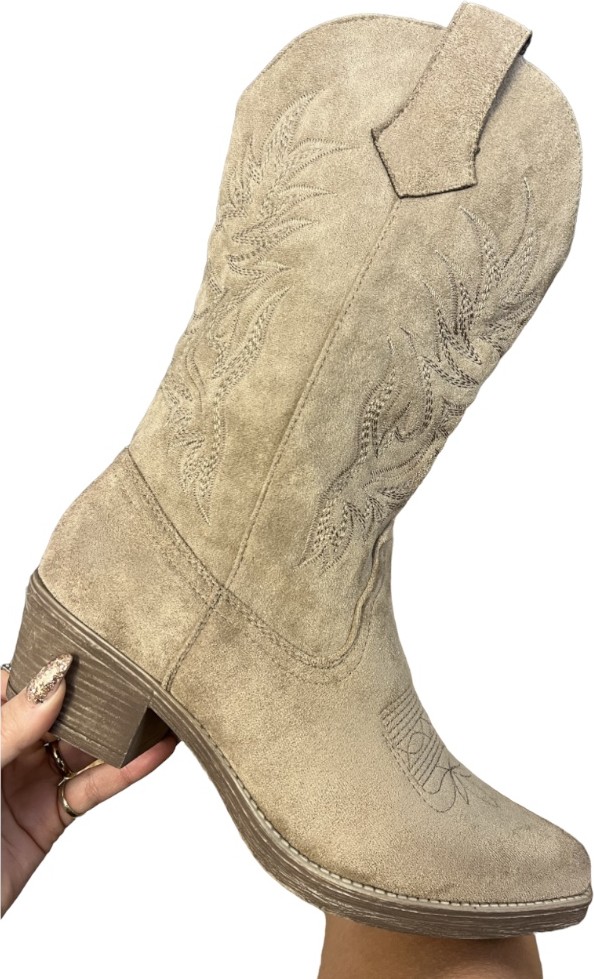 Cowboy laarzen Beige suede met stiksels