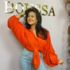 Broderie blouse pofmouw oranje